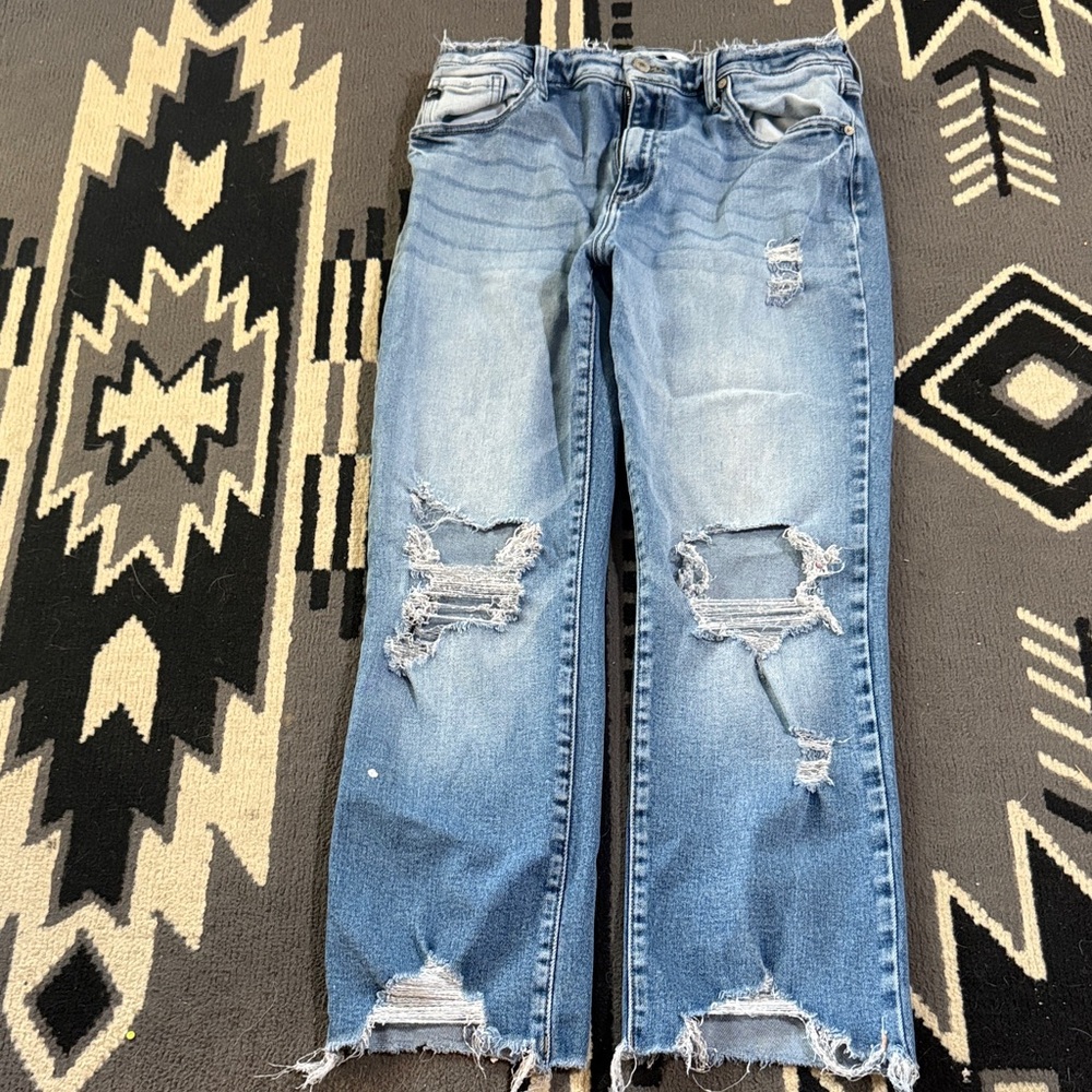 Women’s Distressed Light Blue Straight-Leg Jeans